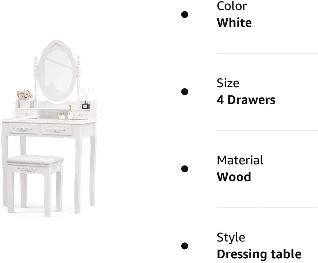 Bella Luxury Vanity Table Set: White