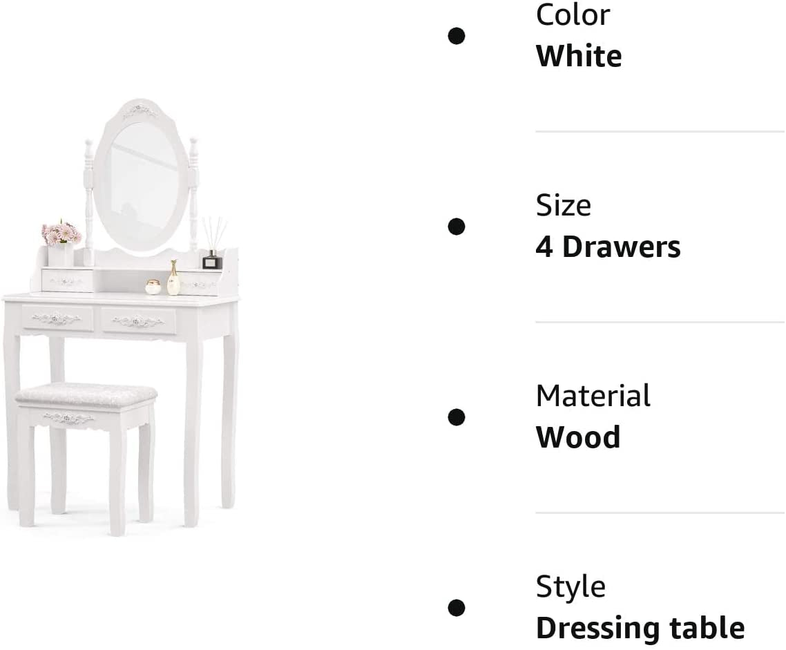Bella Luxury Vanity Table Set: White