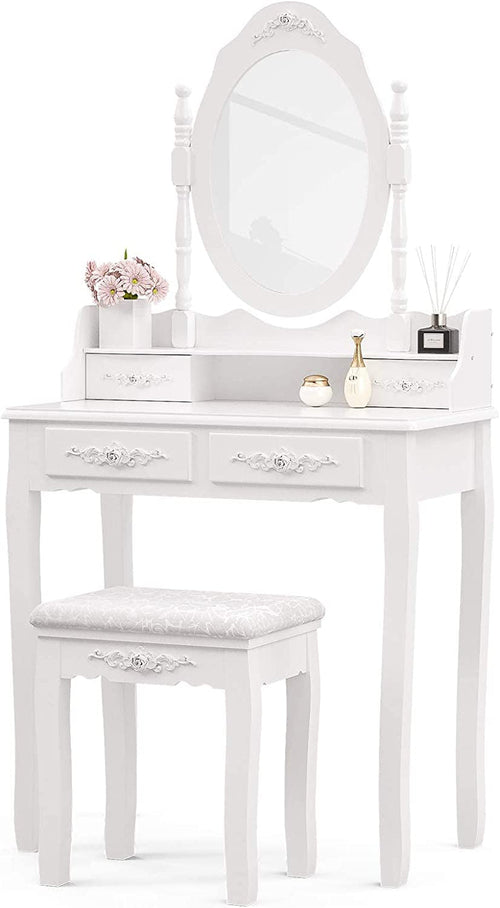 Bella Luxury Vanity Table Set: White