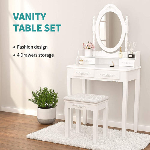 Bella Luxury Vanity Table Set: White