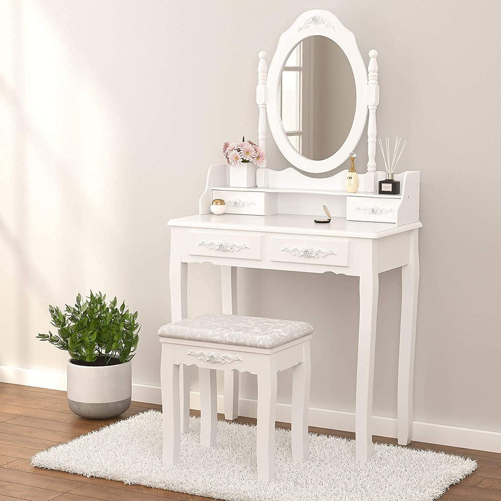 Bella Luxury Vanity Table Set: White