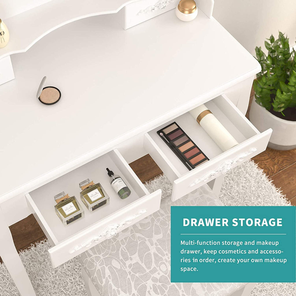Bella Luxury Vanity Table Set: White