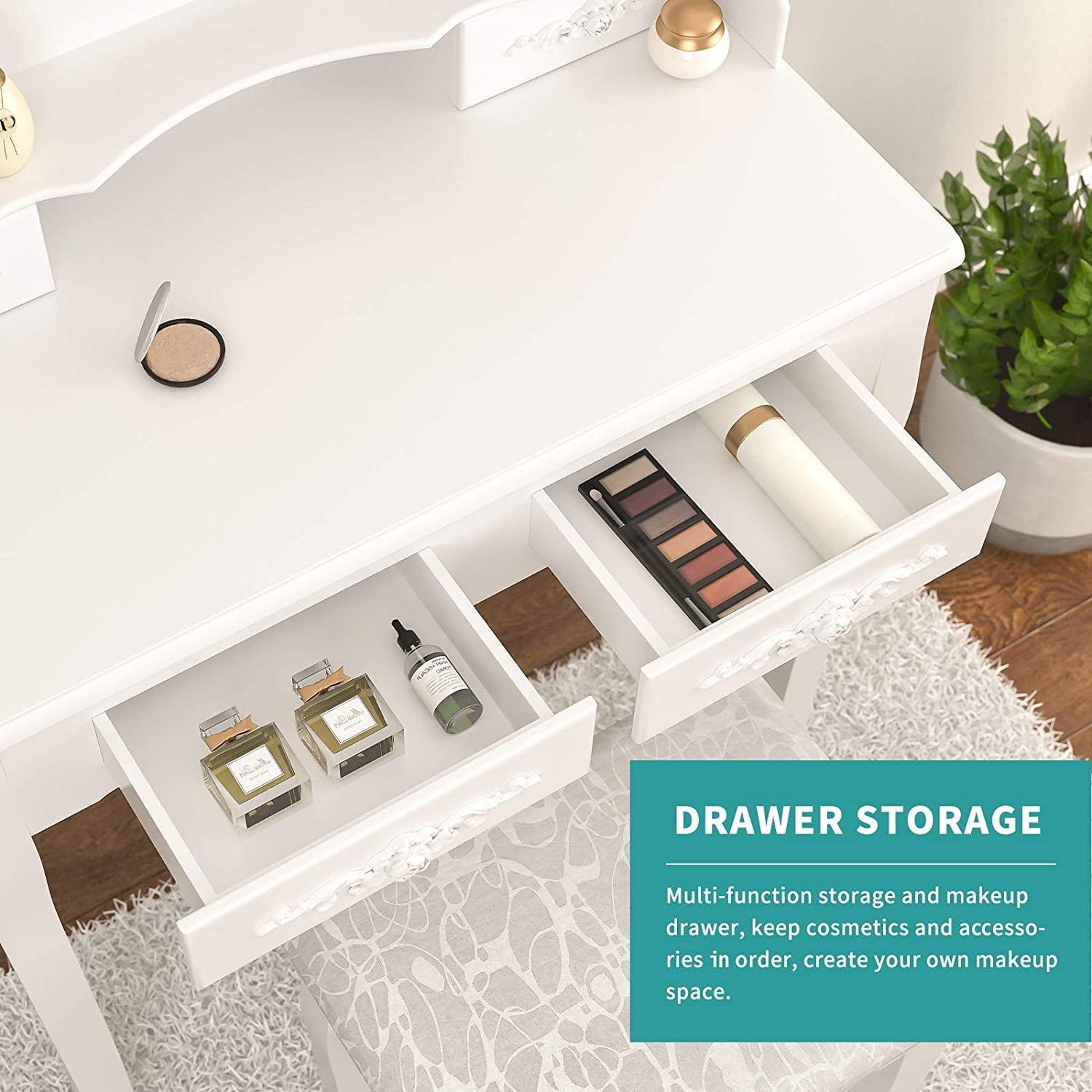 Bella Luxury Vanity Table Set: White